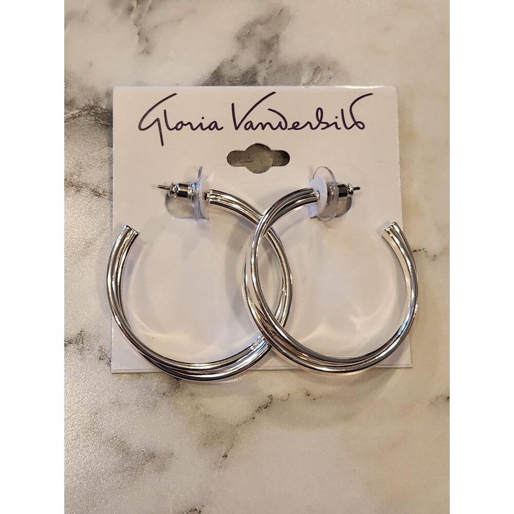 Gloria Vanderbilt Silver-Tone Hoop Earrings With Clear Backings